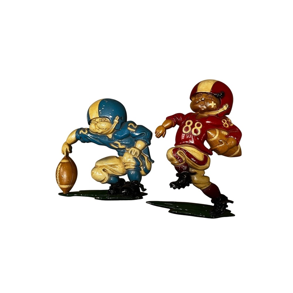 Vintage Homco 1978 Football Player Wall Plaques Set of 2 Blue Red Sports Decor